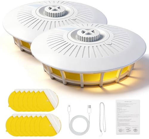 Set di 2 trappole per pulci a LED per la casa, trappola per insetti con 2 opzioni di alimentazione USB, batteria e 4 modalità di luce calda, UV per appartamento, tappeti e animali domestici, include