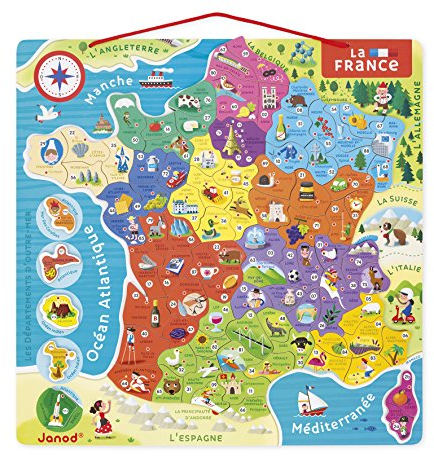Janod - Puzzle Carte de France Magnétique - 93 Pièces Aimantées - Puzzle Enfant - Découvrir et Mémoriser - Jeu Éducatif - Dès 7 Ans, J05480