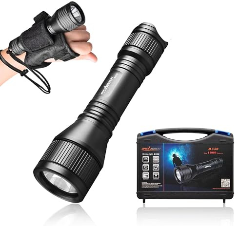 ORCATORCH D550 Dive Light 1000 Lumens Scuba Diving Flashlight 3 Modes IP68 Waterproof Underwater Lights Night Dive Submarine Torch with Wrist Mount for Outdoor Exploration Under Water Sports