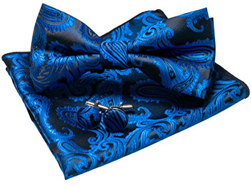 JEMYGINS Paisley Fliege und Einstecktuch mit Manschettenknöpfe Sets für Herren