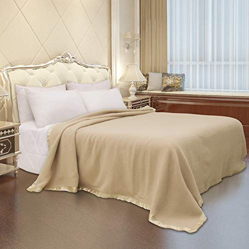 Mingqiu Coperta in lana calda e spessa, 100% pura lana della Nuova Zelanda, coperta di lana, grande coperta adatta per letto e campeggio, Queen SizeTwin SizeMatrimoniale (Cammello chiaro,