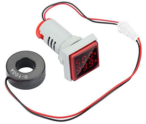Amperometro Digitale Voltmetro AC 22mm, Misuratore di Pannello Volt AC, Indicatore Doppio Misuratore Led a Doppio Display 60-500V 0-100A Display a Colori Diversi (rosso)