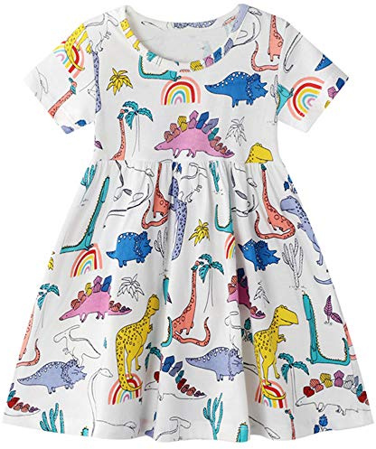 Smazero Little Girl's Summer Dress Short Sleeve Casual Dinosuar Print Dresses Baby Kids Clothes Children Outfit 2-7 Years