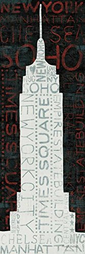 Feeling at home Gerahmter Leinwanddruck mit amerikanischem Emire-Staat-Bau, rot, -Mullan-Michael-Symbolen, feiner Kunstdruck auf Holzrahmen, vertikal, 152 x 53 cm