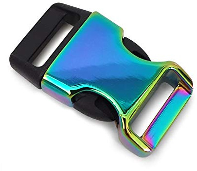 Ganzoo Metall-Kunststoff-Klickverschluss Steckschnalle regenbogen/schwarz 5/8 Zoll 4er Set, Schlitz 15 x 3 mm, für Paracord-Armbänder, Hundehalsbänder, Taschen- und Rucksackgurte