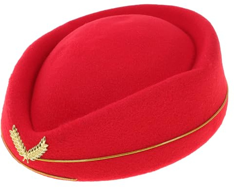 Holibanna Flugbegleiter Kappe Stewardess Hut Fühlte Retro Flugbegleiter Hut Air Hostess Cap Cosplay Kostü Uniform Baskenmütze für Frauen (Rot) Karnevals