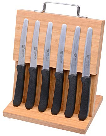 GRÄWE Porte-couteaux magnétique en bambou avec couteaux à pain Noir Petit format