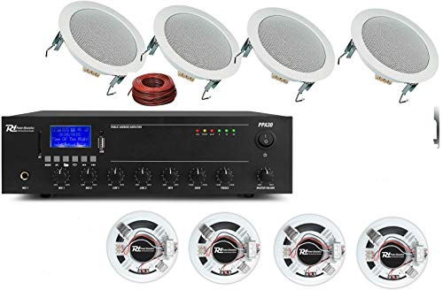 Power Dynamics Impianto Audio Filodiffusione Locali 100Watt+8 Altoparlanti Bluetooth 100Mt Cavo Stereo