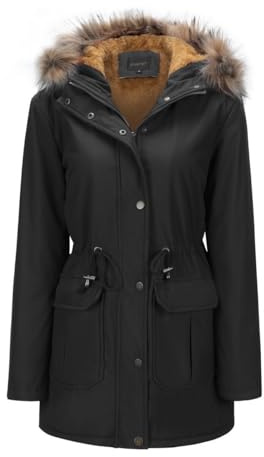 YFFUSHI Women Warm Faux Fur Hooded Jacket Long Sleeves Fleece Lined Winter Coat Winter Parka Outerwear