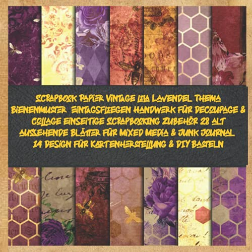 Scrapbook Papier Vintage lila Lavendel Thema Bienenmuster Eintagsfliegen Handwerk für Decoupage & Collage einseitige Scrapbooking Zubehör 28 alt ... 14 Design für Kartenherstellung & DIY Basteln