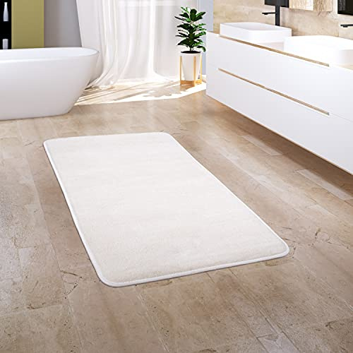 Paco Home Badezimmerteppich Badematte Badteppich Badvorleger Duschvorleger Waschbar Flauschig Memory Foam 3D Effekt, Grösse:50x80 cm, Farbe:Creme 3