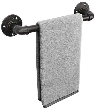 Livabber Industrielle Rohr-Handtuchstange, rustikale Eisendekoration, Badezimmer-Hardware, Handtuchhalter, Zubehör, strapazierfähig, wandmontiert, Badetuchhalter, schwarz, 30,5 cm