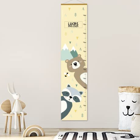 Gutmarkiert Messlatte für Kinder personalisiert - mit Namen & Geburtsdatum | Süße Wachstumsmesser fürs Baby- und Kleinkinderzimmer aus Papier zum Aufhängen - Bären Design als Kinderzimmer Deko