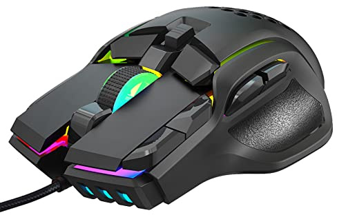 PUSOKEI Kabelgebundene Gaming Maus, USB Maus mit RGB Hintergrundbeleuchtung, Ergonomische Optische Mäuse mit 10 Programmierbaren Tasten, Bis zu 12800 DPI, Plug and Play, für PC