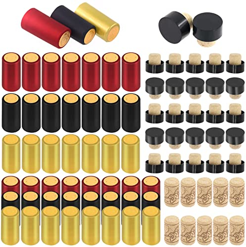 Keadic 90 Pièces Wrap Caps Vin Capsules Rétractables et 10 Bouchons en LièGe Naturel Bouchon, Bouchon Bouteille Champagne, Pour Garder Le Vin Frais(3 Couleurs)