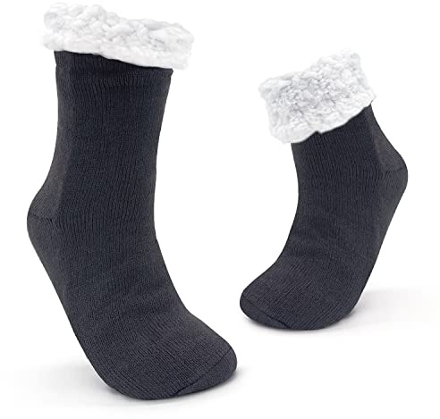 JOMIX Calcetines Antideslizantes Peluche Largos Calcetines Invierno Hombre de Color Puro Cálido Calcetín Andar por Casa, Talla Única