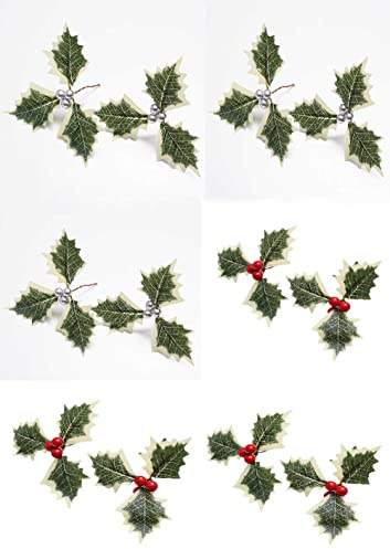Artificial Holly Berries with Green Leaves, 12PCS Artifical Red Holly Berry Flowers for Christmas Tree/Wreath Arrangement Decorations, Christmas Picks for Crafts Gifts Wedding Party Decorations
