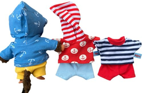 Puppenkleidung Handmade mini Gr. 15-16 cm passend für Kuscheltier Plüsch Äffchen Schaf Teddy Bären Bekleidung Kapuzenshirt Hoodie / oder T-Shirt + Hose Kleidung NEU
