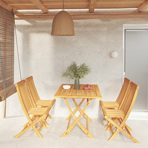 Gecheer 5-TLG. Garten Essgruppe Holz, Garten Essgruppe 4 Personen Gartenmöbel Set Klappbar Gartentisch mit Stuehlen Gartengruppe Sitzgarnitur Gartengarnitur für Garten Terrasse Massivholz Teak