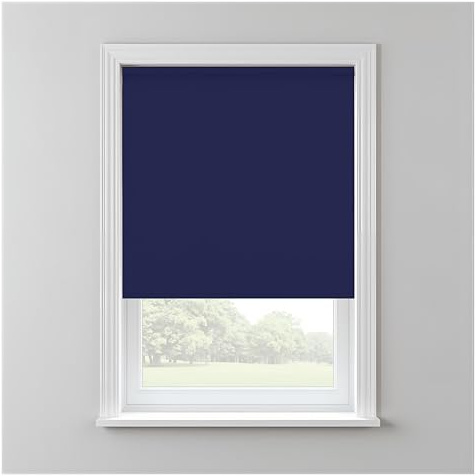 Thermal Blackout Roller Blinds for Window UV Protection Easy Fit Home Office Black out Blind for Bedroom, Trimmable Child Safe Navy Blue, 120cm Width x 210cm Drop