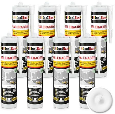 Isolbau Mastic acrylique Plastoélastique pour joints intérieurs et extérieurs Blanc 8 cartouches de 300 ml