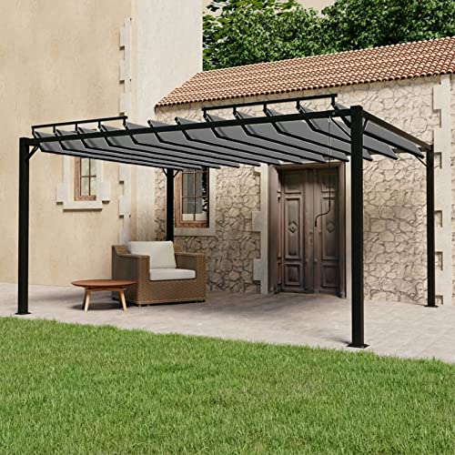 Homgoday Pavillon mit Verstellbarem Lamellendach Pergola mit Schiebedach Pavillon Gartenzelt Terrassendach Gartenpavillon Sonnendach für Garten Terrasse 3x4 m Anthrazit Stoff und Aluminium