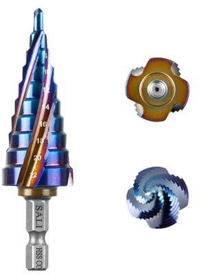 SALI Hss Stufenbohrer [Φ4-22mm,10 Stufen] Vier Spiralnuten Stufenbohrer,Scharfe Kegelbohrer für Metall, Edelstahl, Kunststoff, Holz(HSS Co)