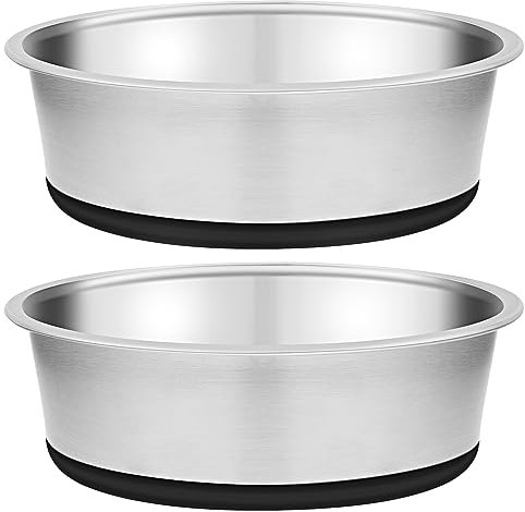 Taglory 8 Cup Stainless Steel Dog Bowls Set of 2 for Food and Water, Silicone Base Anti-Slip, Rust Resistant, Extra Thick Metal Dog Bowl Multiple Sized for Cat, Small Medium Large Dogs, 59oz, Black