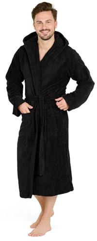 Blumtal peignoir de bain pour homme - taille XL - peignoir homme doux et moelleux - robe de chambre 100% coton certifiée Oeko-Tex - peignoir de bain doublé avec capuche et tiMMu éponge velours - noir