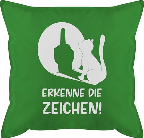 Kissen 50x50 - Erkenne die Zeichen Katze - Stinkefinger Winkelkatze Mittelfinger Katzen - 50 x 50 cm - Grün - motiv katzenkissen geburtstagsgeschenk für katzenliebhaber schwarze katzenmotiv