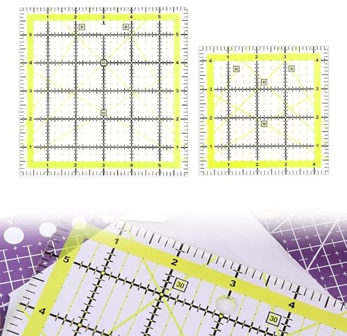 TYVOM 2 Pcs Quilting Rulers,Clear Acrylic Sewing Ruler Creative Grids Rulers for Quilting 4.5Inch & 6 Inch Fabric Cutting Rulers for Diy Crafts Patchwork and Precision Cutting