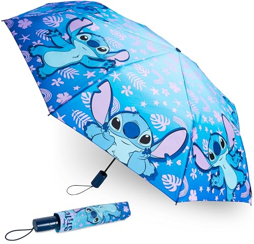 Disney automatiskt fällbart paraply, fickparaply för vuxna, tonåringar och barn - officiellt tillbehör (blå söm)
