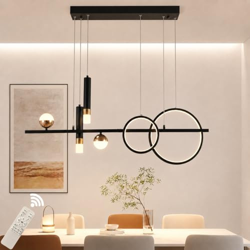 Eoodis Moderne LED Pendelleuchte 100cm Dimmbar Linearer Hängeleuchte mit Fernbedienung Pendelleuchten für Küche, Esszimmer, Wohnzimmer (Schwarz 48W)