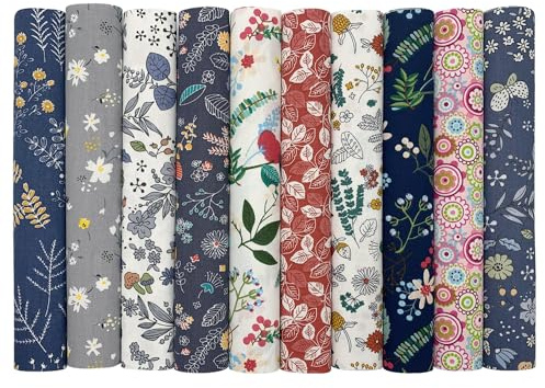 Jukway - Paquete de 10 cuadrados de tela de algodón con estampados florales, telas para patchwork, costura, acolchado, manualidades, decoración, scrapbooking, color gris, 25 x 25 cm