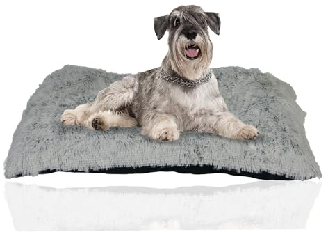 Rohrschneider Flauschiges Hundekissen | waschbares Hundebett für kleine bis mittelgroße Hunde aus Plüschstoff | bequemer Hundekorb mit Rutschfester Unterseite | 100 x 72 x 8 cm | grau