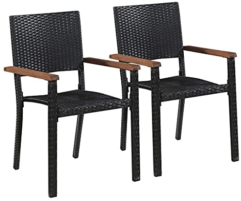 CKioict Esszimmerstühle Terrassenstühle Balkonset Gartenstühle 2 STK. Poly-Rattan SchwarzGeeignet für Terrassen, Rasenflächen, Bauernhäuser