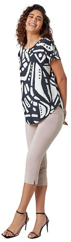 Roman Originals Cropped Trousers for Women UK Ladies Capri Leggings Summer Pants Short Crop Stretch 3/4 Length Three Quarter Pedal Pusher Clothes Elasticated Bengaline Cut Off - Natural - Size 22