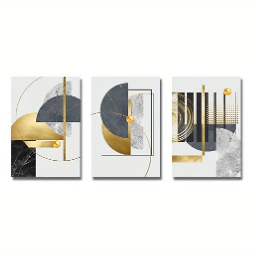 NXMYDBD 3-teiliges abstraktes goldenes geometrisches Kunstmuster auf Leinwand, goldene Poster, moderne Wandbilder für Wohnzimmer, Heimdekoration, 70x90cm (28x35 Zoll) x3, ungerahmt