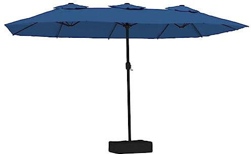 vidaXL Doppelsonnenschirm, Sonnenschirm mit LEDs Eisenmast, Gartenschirm mit Kurbel Sonnenschirmständer, Marktschirm Strandschirm UV-Schutz, Azurblau