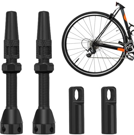 2 st slanglösa cykelventiler, 44 mm universell MTB-slanglös ventil, Presta slanglösa ventiler, med kärnborttagningsverktyg (svart)