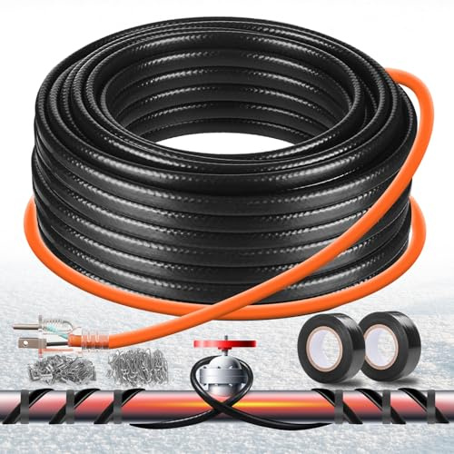 3FT-160FT Heat Tape for Water Pipes,Heating Cable for Pipe Freeze Protection,Water Pipe Insulation/Roof Snow De-Icing,Deicing Heating Cable,with Mounting Buckle (100FT)