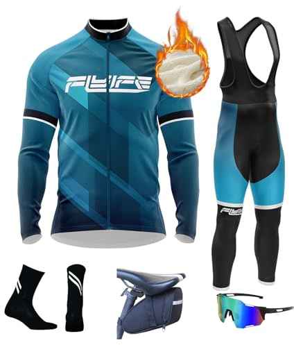 Fahrrad Jacke + Hose Set Winter Thermo Fahrradbekleidung mit 8D Gel Gepolsterten Trägerhosen für Outdoor-Aktivitäten wie Radfahren, Klettern, Wandern (TYP-1,XL)
