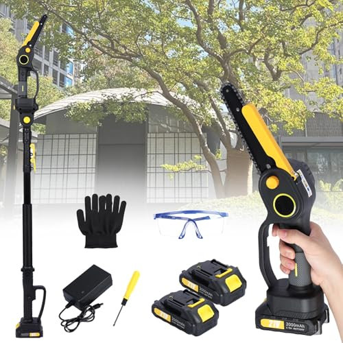 Élagueuse sur Perche sans Fil, Mini Tronçonneuse à Batterie 6 Pouces 4000 mAh avec Moteur Brushless, Perche Élagueuse Électrique 2 en 1, Extension jusqu'à 4.3 m, pour Branches et Jardin