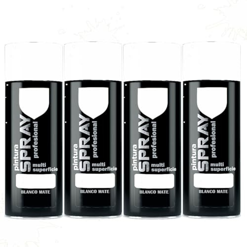 MORE FREE Pintura Spray Blanco Mate de 400 ml Adecuado para las Superficies de Metal, Madera y Plástico Pack de 4 Unidad