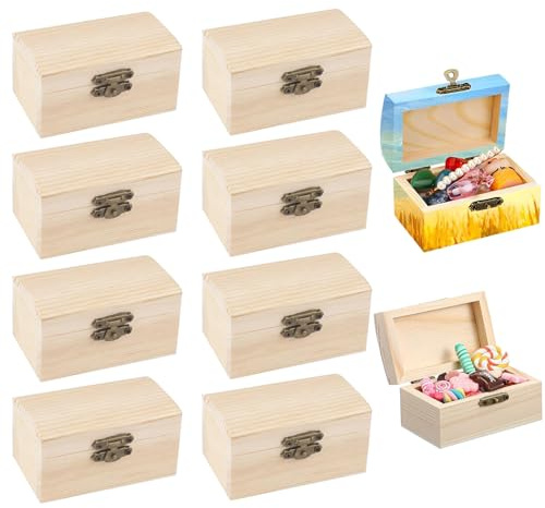 FEADBYT Holzkiste Klein, Ein Satz mit 10 Teilen Schatztruhe aus Holz, Holz Schmuckkästchen, Bastel Set, Rechteckige Holzkiste, Schatzkiste mit Deckel, Geeignet zur Aufbewahrung