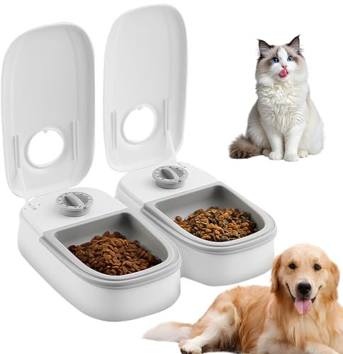 Rppiup 2 Meal Automatic Cat Feeder with 48-Hour Timer - 700ML Capacity (Dual 350ml) Wet and Dry Food Dispenser for Cats and Small Dogs (Grey)