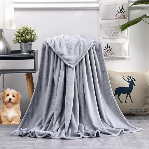 Couverture en Fausse Cachemire Fourrure 120 x 150 cm Polyester, Pelucheuse et Douce, Entretien Facile Plaid Microfibre Polaire Doux Câlin Parfaite Comme Couverture D'Hiver Ou Cadeau, Gris Clair