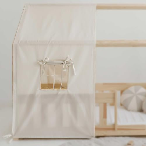 Moi Mili Betthimmel-Haus- Optik Hausbett-Vorhang Baumwolle 400 x 125 cm Betthimmel in Hausform mit Fenster für Kinderbett Bettdekoration Hausbetthimmel Hausbett Dekoration