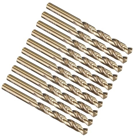 PATIKIL 8mm Drill Bit, M35 Cobalt 5% High-Speed Steel Jobber Straight Shank 135° Gold Finish for Stainless Steel Hard Metal - 10 Pack