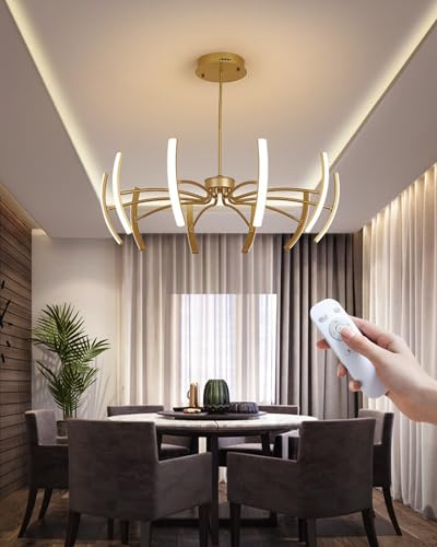 Moderne LED-Deckenleuchte DIY dimmbare LED-Pendelleuchte Wohnzimmerleuchte mit Fernbedienung, Kronleuchter gold/Kronleuchter schwarz für Esszimmer, Schlafzimmer, lampe wohnzimmer (Golden, 10 Köpfe)